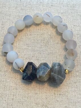 Labradorite Chunk Bracelet w/Agate Mala Beads NWT